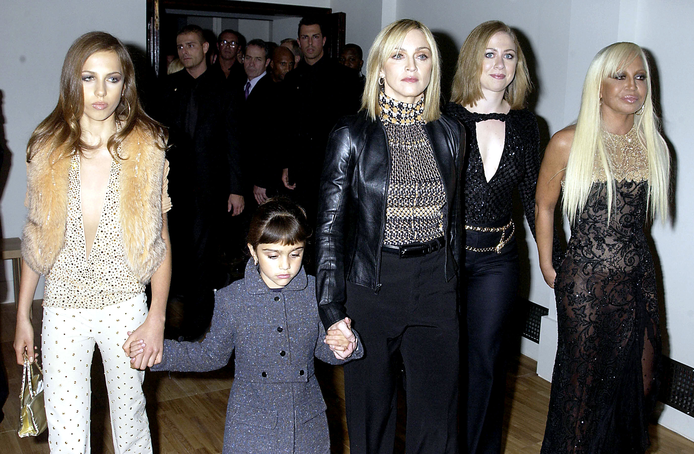 Donatella Versace, daughter Allegra Versace, Madonna, daughter Lourdes Leon, Chelsea Clinton