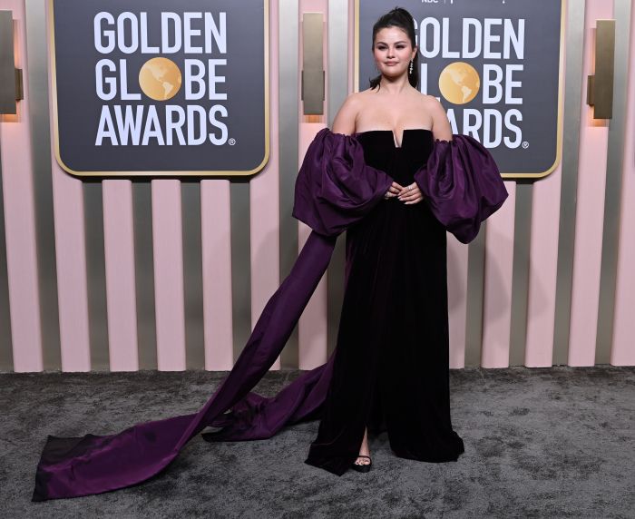 Selena Gomez: Purple Shorts Outfit
