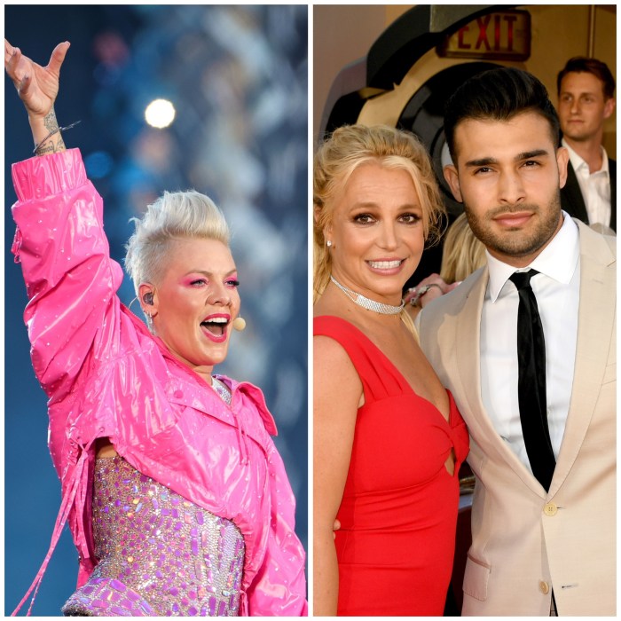 Pink, Britney Spears, Sam Asghari composite